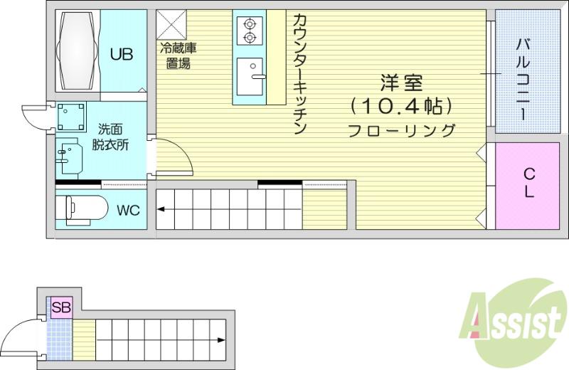 アバルト南光台(ワンルーム/2階)の間取り写真