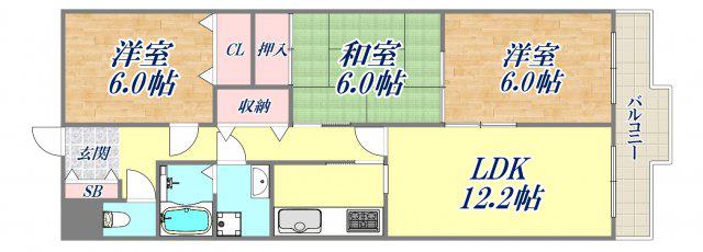 ドムール樋之池(3LDK/2階)の間取り写真