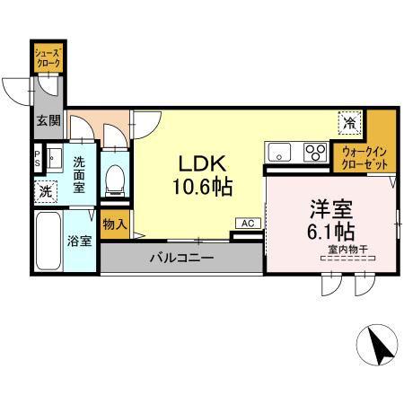 DーROOM すいせん通(1LDK/2階)の間取り写真
