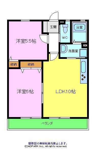 エスポワールⅡB棟(2LDK/1階)の間取り写真