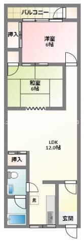 大和田ハイムA棟(2LDK/6階)の間取り写真