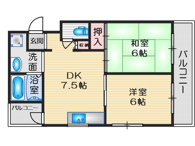 麻田レインボーハイツ(2DK/4階)の間取り写真