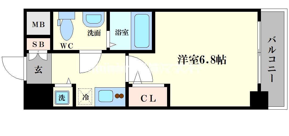 ラシュレエグゼ難波西(1K/7階)の間取り写真