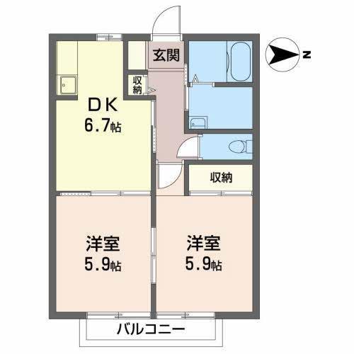 ウィスタリア東通(2DK/2階)の間取り写真