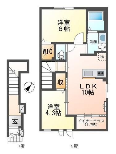 ラ・ルーチェ米満(2LDK/2階)の間取り写真