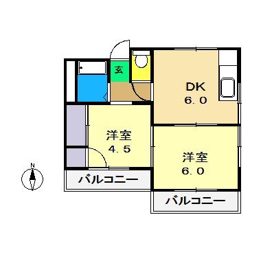 ハイツサンルート(2DK/4階)の間取り写真