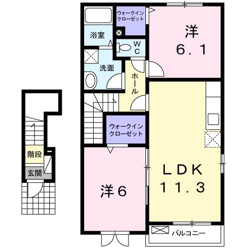 ウエストインA(2LDK/2階)の間取り写真
