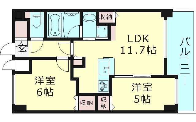 グラマシー京橋(2LDK/15階)の間取り写真