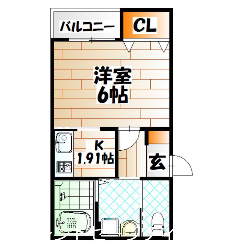 ELLINA貴船I(1K/1階)の間取り写真
