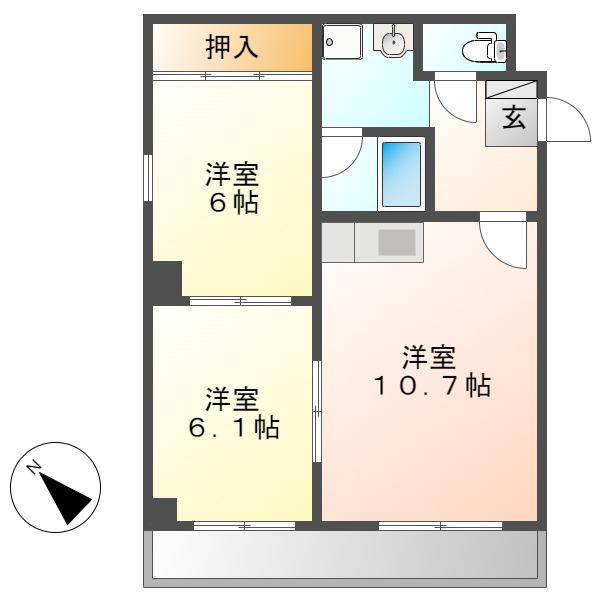 K-コート観月(2LDK/3階)の間取り写真