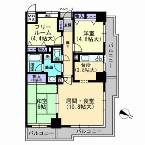 ファミールタワープラザ岡山(3LDK/24階)の間取り写真