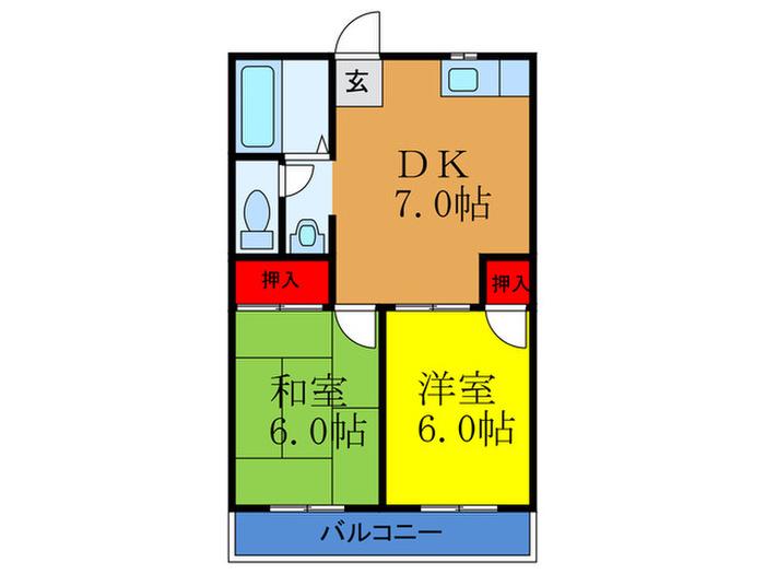 西尾マンション(2DK/2階)の間取り写真