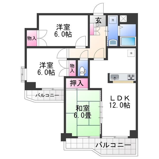 ＪＲ和歌山線 船戸駅 徒歩12分 14階建 築35年(3LDK/4階)の間取り写真