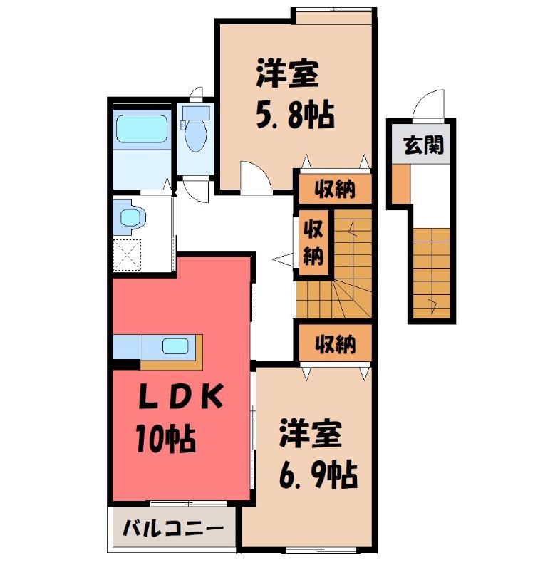 ウィンドベル(2LDK/2階)の間取り写真