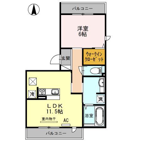 グランシャリオB棟(1LDK/1階)の間取り写真