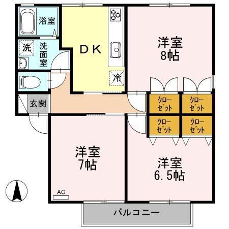 クレアール双葉C(3DK/2階)の間取り写真