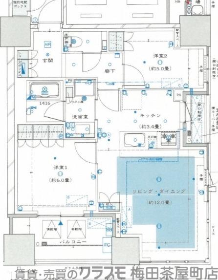 ザ・パークハウス大阪梅田タワー(2LDK/21階)の間取り写真