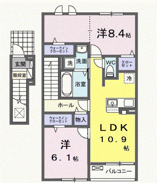 シャルール(2LDK/2階)の間取り写真