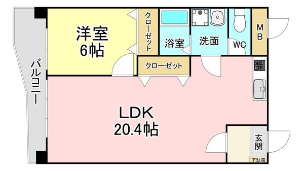 ハニーハイツ三萩野(1LDK/9階)の間取り写真