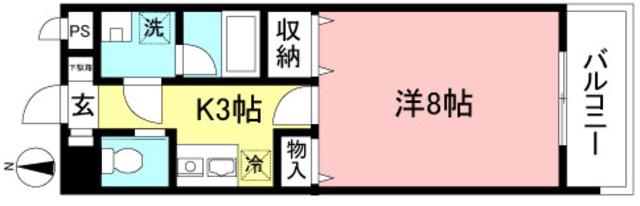 サン・ヒルズ堀之内(1K/2階)の間取り写真