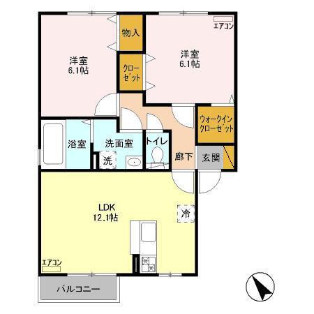 クラシオン A(2LDK/2階)の間取り写真
