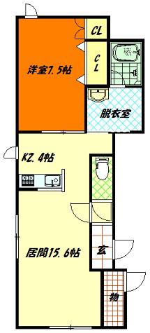 U・MERQUAR(1LDK/1階)の間取り写真