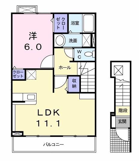 アビタシオン・ピュール(1LDK/2階)の間取り写真