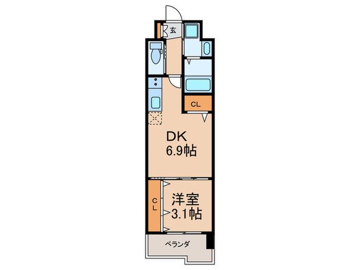 ギャラクシー空港東(1DK/4階)の間取り写真