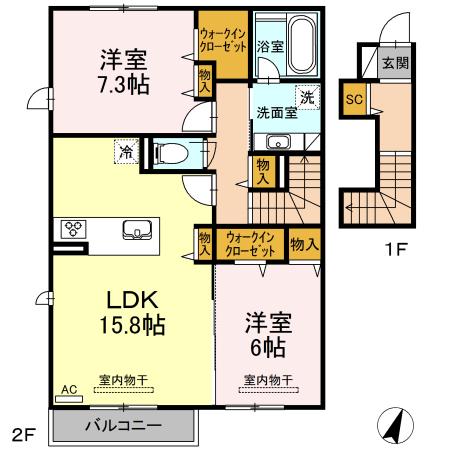 アルシオーネ(2LDK/2階)の間取り写真