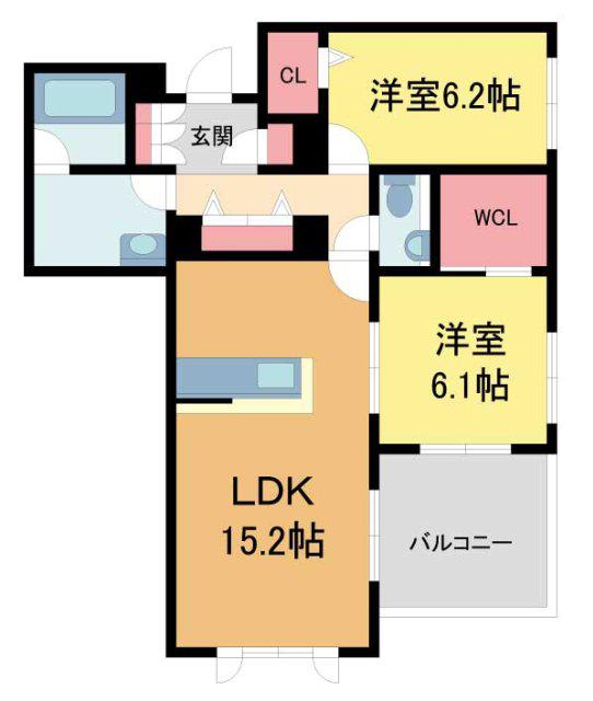 CELFENA宝塚・川面 HAUTDOGAMME(2LDK/2階)の間取り写真