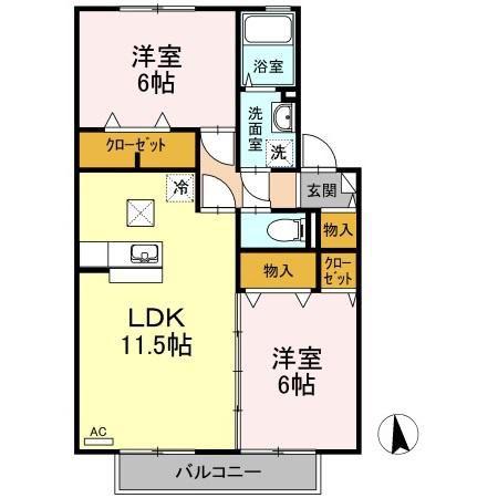 アムール万々A棟(2LDK/1階)の間取り写真
