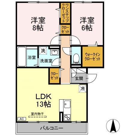 ラフィネA(2LDK/3階)の間取り写真
