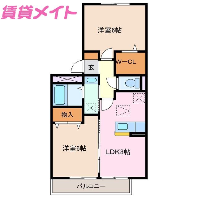 フローラルパークス A棟(2DK/3階)の間取り写真