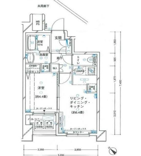 ヴェルト横濱石川町(1DK/7階)の間取り写真