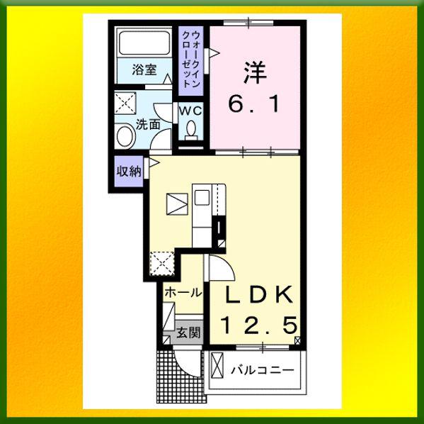 グランドソレイユI(1LDK/1階)の間取り写真
