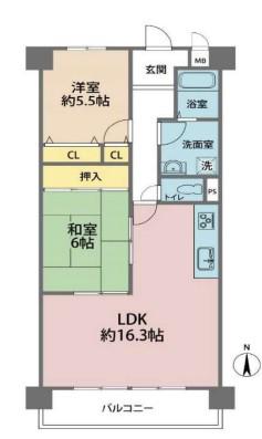 ベル・アーバニティ加古川II(2LDK/5階)の間取り写真