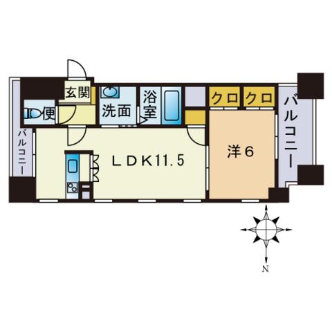 RADUNA B.L.D.G(1LDK/10階)の間取り写真