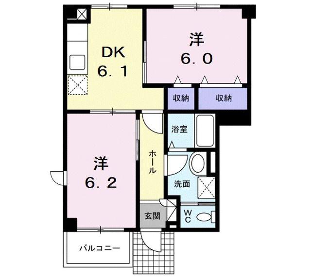 メゾン一ツ谷B(2DK/1階)の間取り写真
