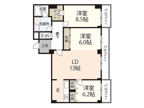 カーサ和光(3LDK/6階)の間取り写真