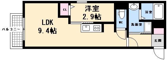 月光南観音弐番館(1LDK/1階)の間取り写真