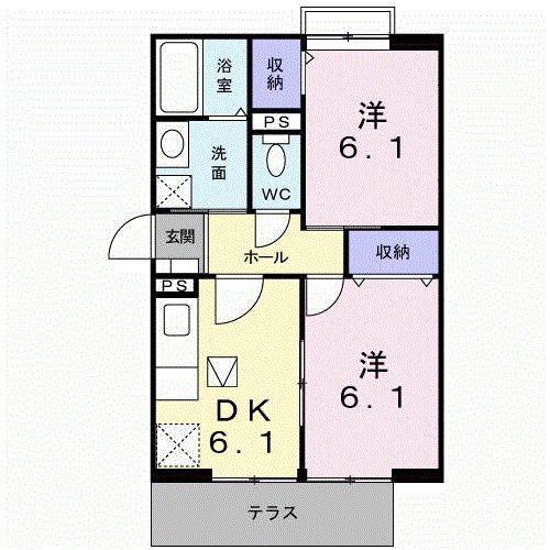 グランリヴィエール(2DK/1階)の間取り写真