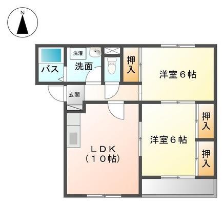 サニーパレス北野 C(2LDK/1階)の間取り写真