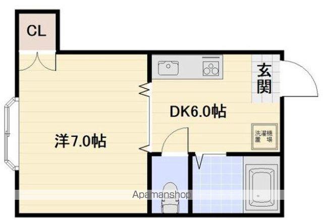 ヴィラージュ天神(1DK/3階)の間取り写真