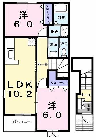 シェル・バン(2LDK/2階)の間取り写真