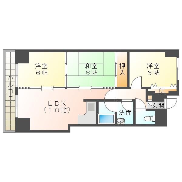 サンシティ苫小牧(3LDK/6階)の間取り写真