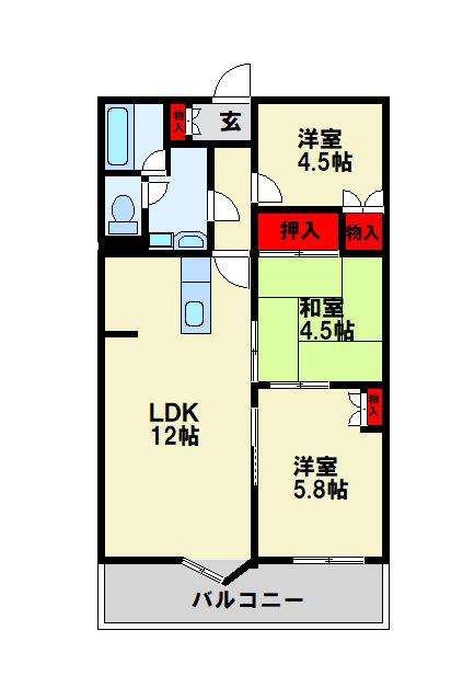 パラシオ高塔(3LDK/9階)の間取り写真