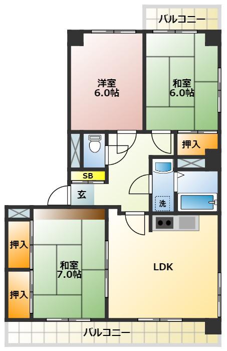 三高カーサ・アルメディア(3LDK/2階)の間取り写真