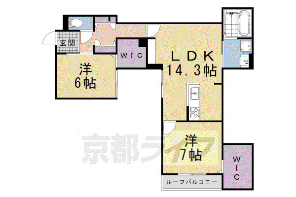 ベルリードMILLESIME 寺町(2LDK/2階)の間取り写真