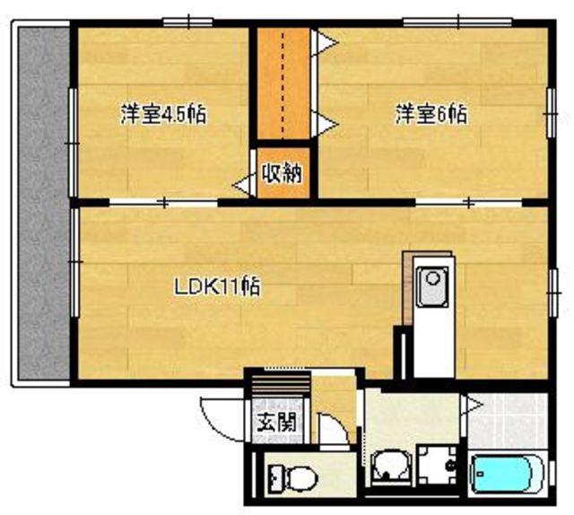 パームハイツ(2LDK/2階)の間取り写真