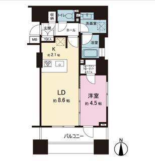 クオリア神南フラッツ 2階(1LDK/2階)の間取り写真